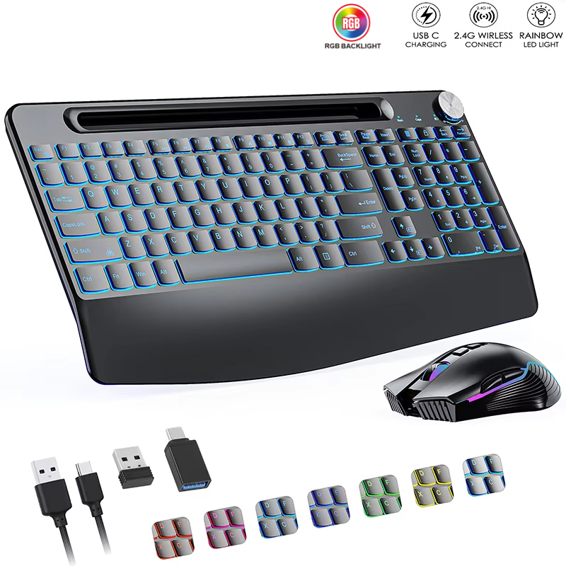 Gaming Keyboard Ergonomic - Bilek Destekli 2.4G&Type-C Kablosuz Klavye Fare